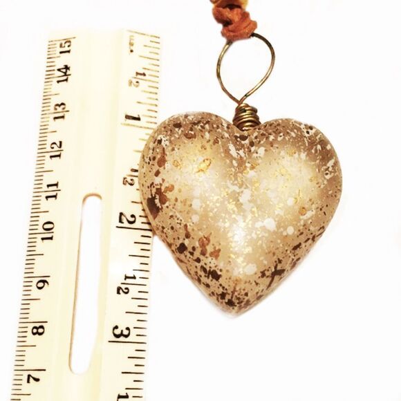 Leather and gold/silver flecked resin necklace - Picture 2 of 4